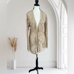 Express crochet cardigan sweater with belt